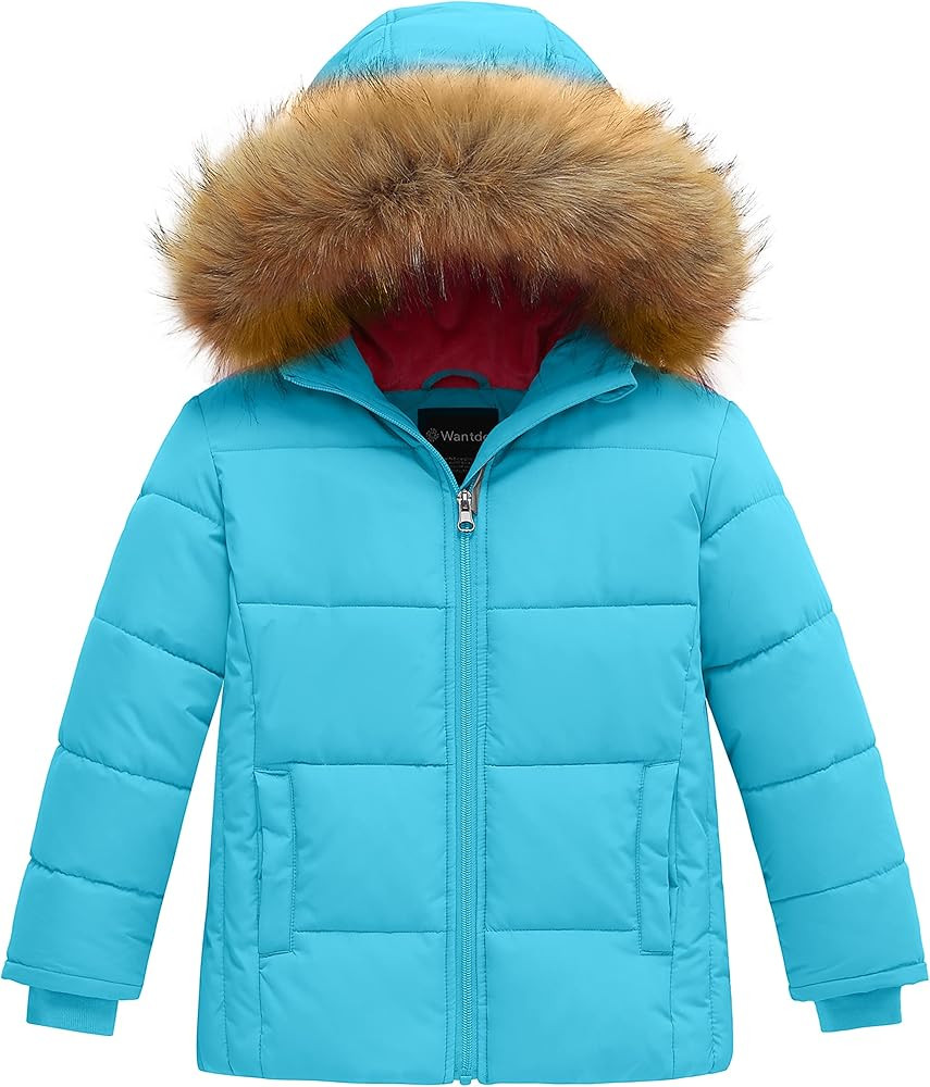 Wantdo Girls' Fleece Winter Jackets Warm Puffer Coats with Hood Water Resistant | Amazon (US)