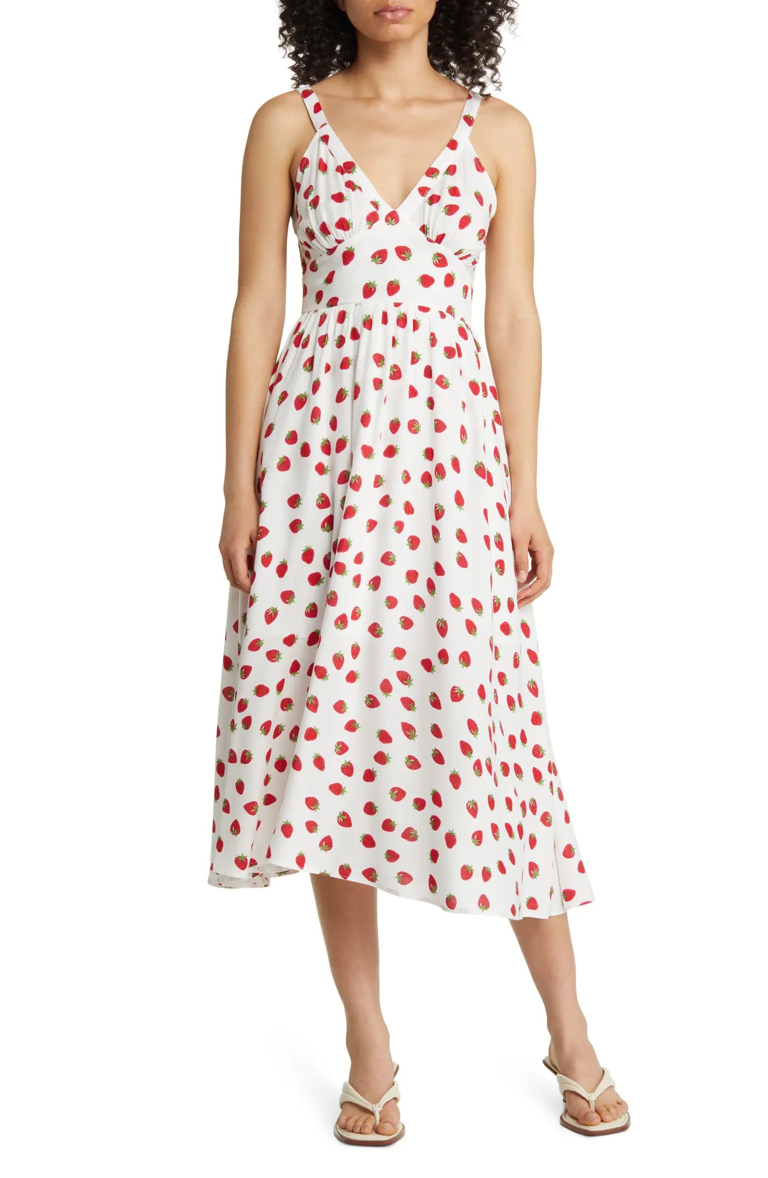 Strawberry Print Empire Waist Midi Dress | Nordstrom