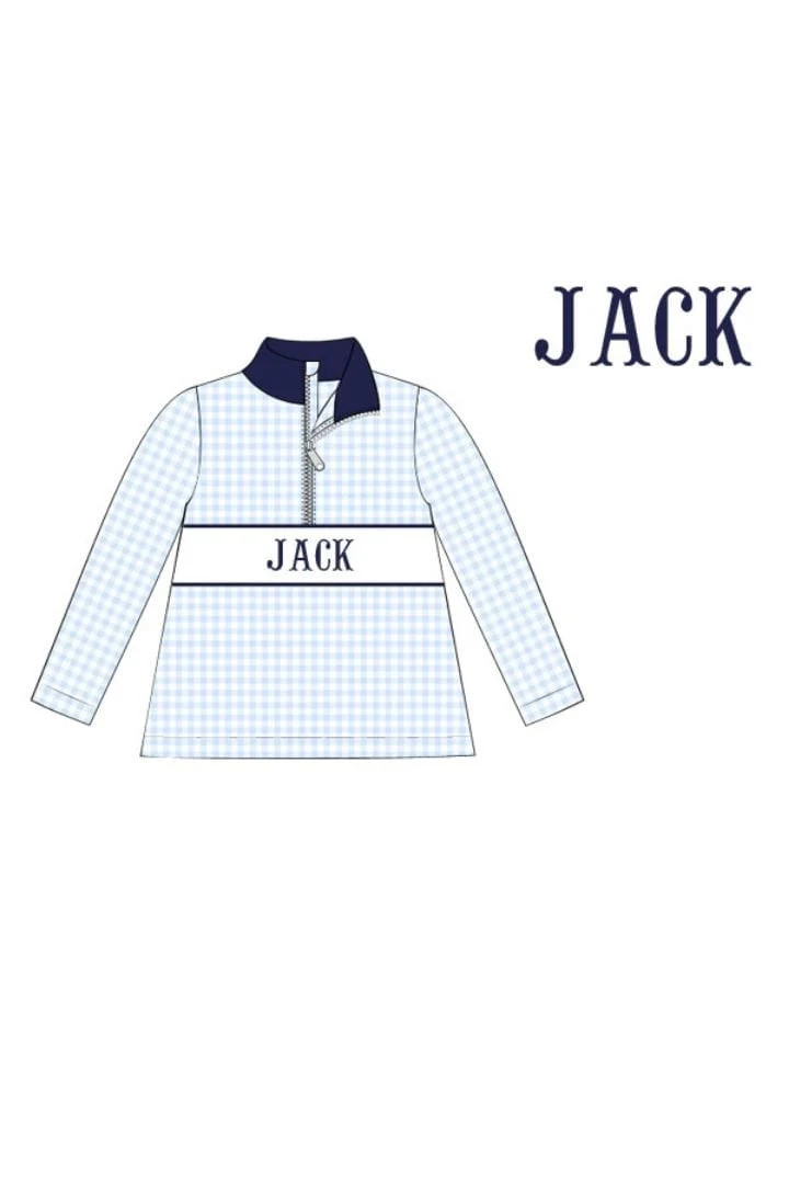 Pre-Order Hand Smocked Blue Gingham Custom Name Pullover | The Smocked Flamingo