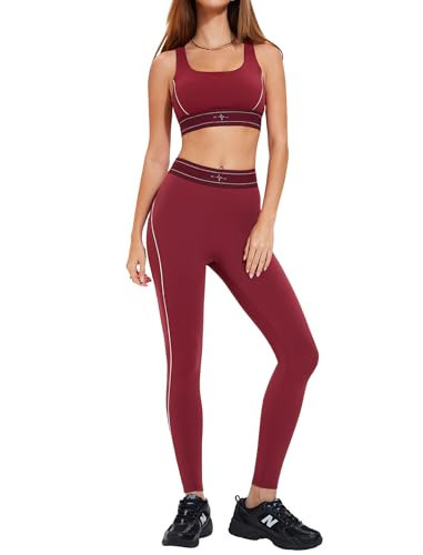 ABOCIW Workout Sets for Women Racerback Sports Bra Matching High Waist Leggings with Pockets 2 Piece Gym Sets Athletic Yoga Pilates Outfits Actievwear Racerback Cherry Red Large | Amazon (US)
