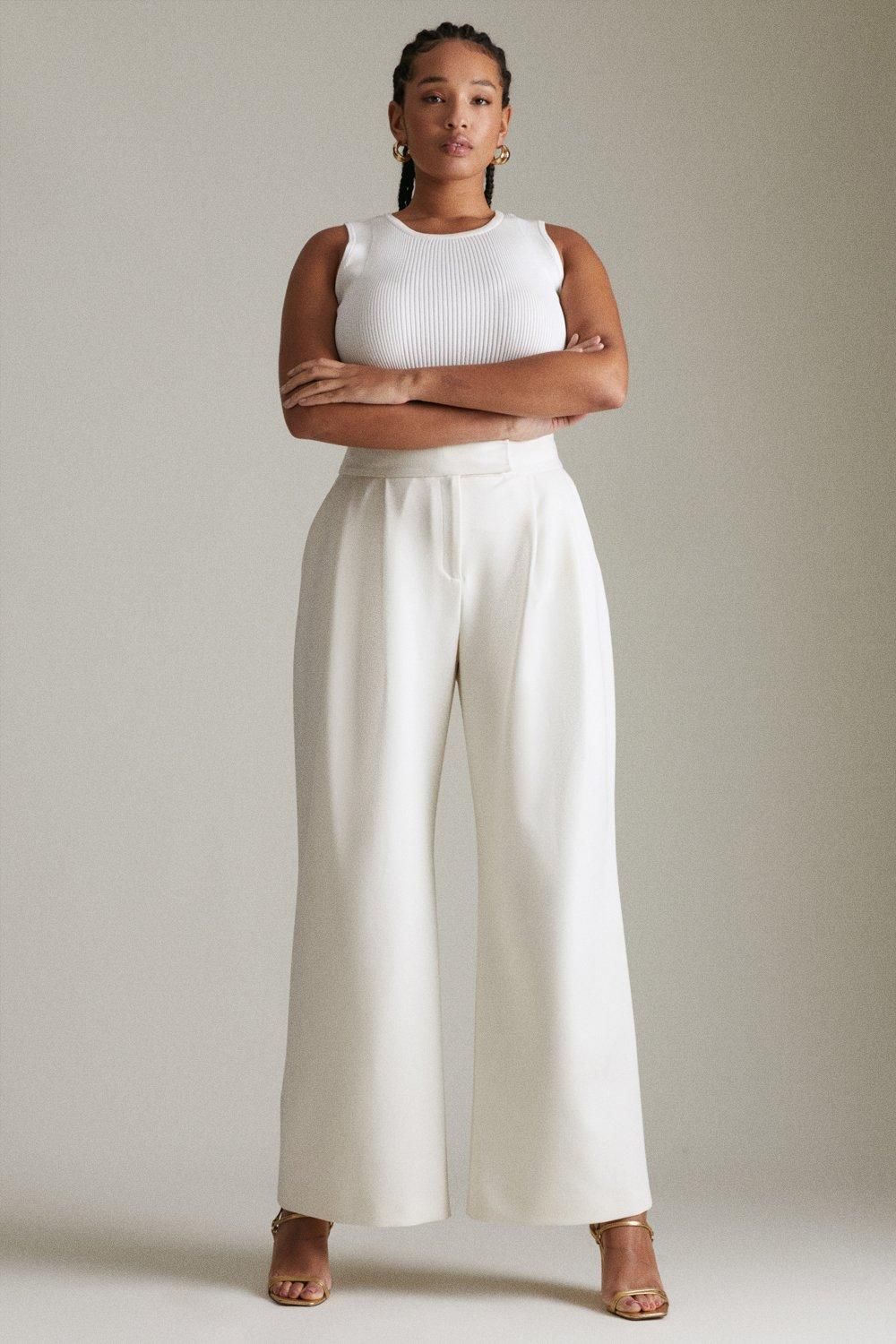 Plus Size Luxe Compact Stretch Wide Trousers | Karen Millen UK + IE + DE + NL