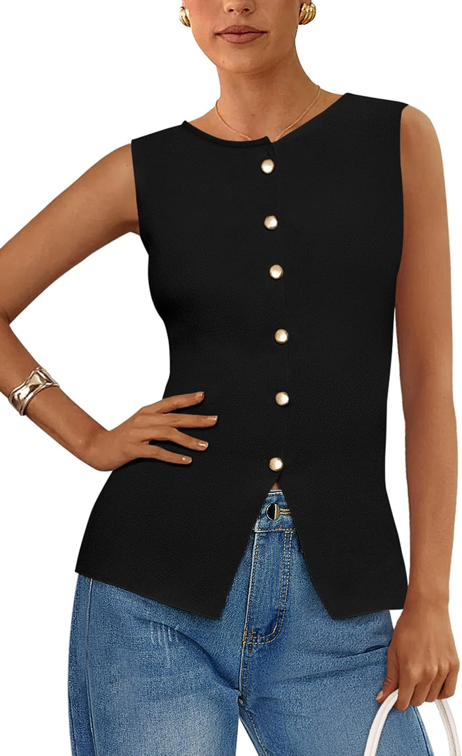 PRETTYGARDEN Women's Sweater Vest Button Down Summer Tank Tops 2026 Sleeveless Knit Vests Fashion Business Casual Outfits | Amazon (US)