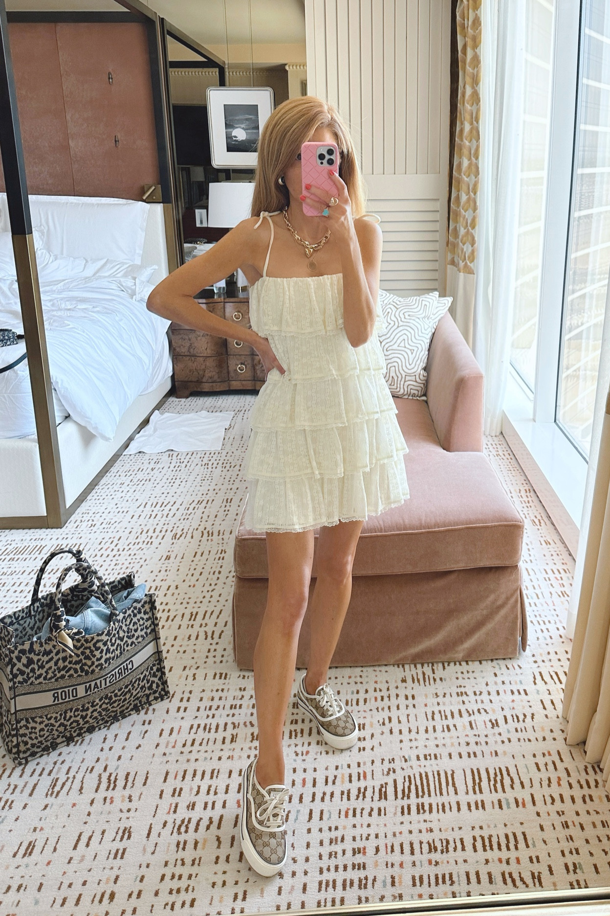Travel outfit- love this cream tiered dress! Comfy and easy

#LTKBacktoSchool #LTKshoecrush #LTKunder100