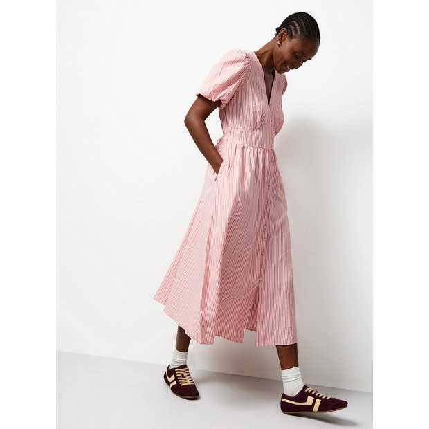Buy Pink V-Neck Striped Midaxi Tea Dress 16 | Midaxi | Tu | Tu Clothing