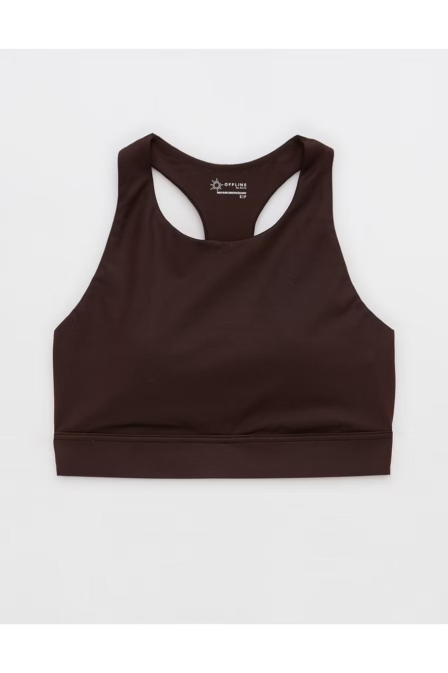 OFFLINE By Aerie Goals Gloss High Neck Sports Bra Women's Deep Earth XXS | Aerie