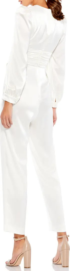 Mac Duggal Plunge Neck Long Sleeve Satin Jumpsuit | Nordstrom | Nordstrom