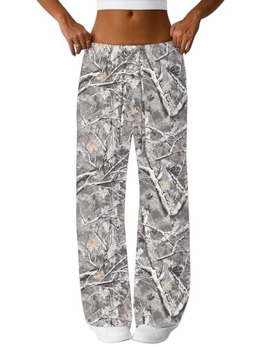 SOFIA'S CHOICE Wide Leg Camo Pants for Women Baggy Sweatpants Y2k Low Rise Sweatpants Leaf Brown X-Large | Amazon (US)