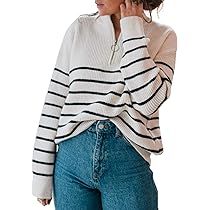 Amkoyam Winter Autumn Women’s Striped Sweaters Long Sleeves Knitted Casual Pullovers Chunky Shi... | Amazon (US)
