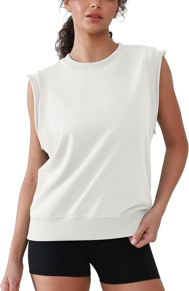 Workout Tank Tops Woman Crew Neck Athletic Tops Cotton Sweatshirt Loose Fit Muscle Tanks Runnning... | Amazon (US)