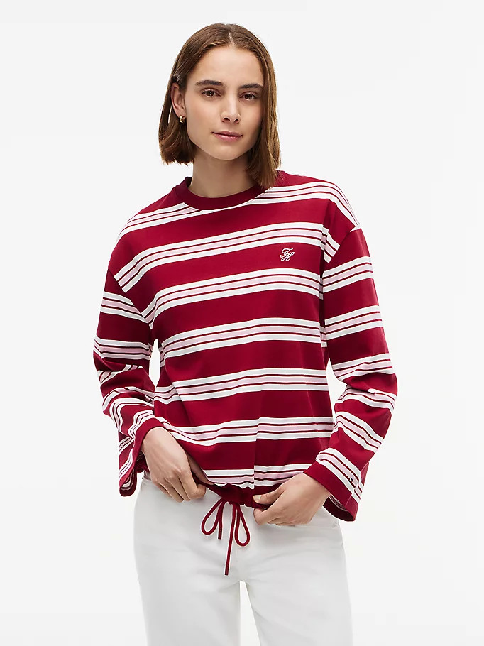 Rugby Stripe Drawstring Long Sleeve T-Shirt | Tommy Hilfiger UK