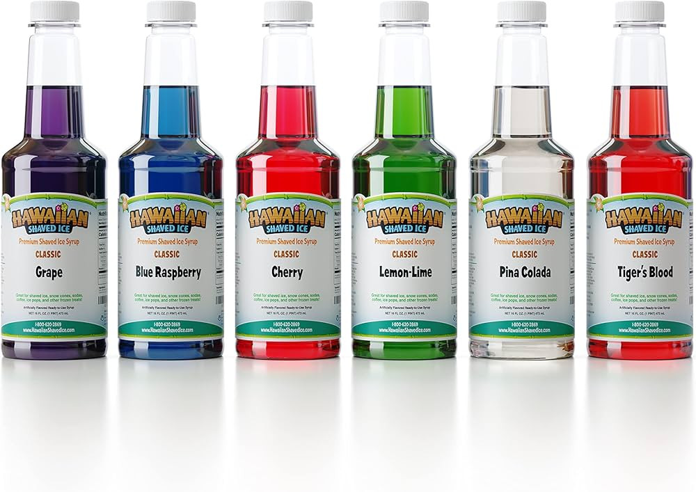 Hawaiian Shaved Ice Syrup Assortment, 6 Popular 16oz Flavors: Cherry, Grape, Blue Raspberry, Tige... | Amazon (US)