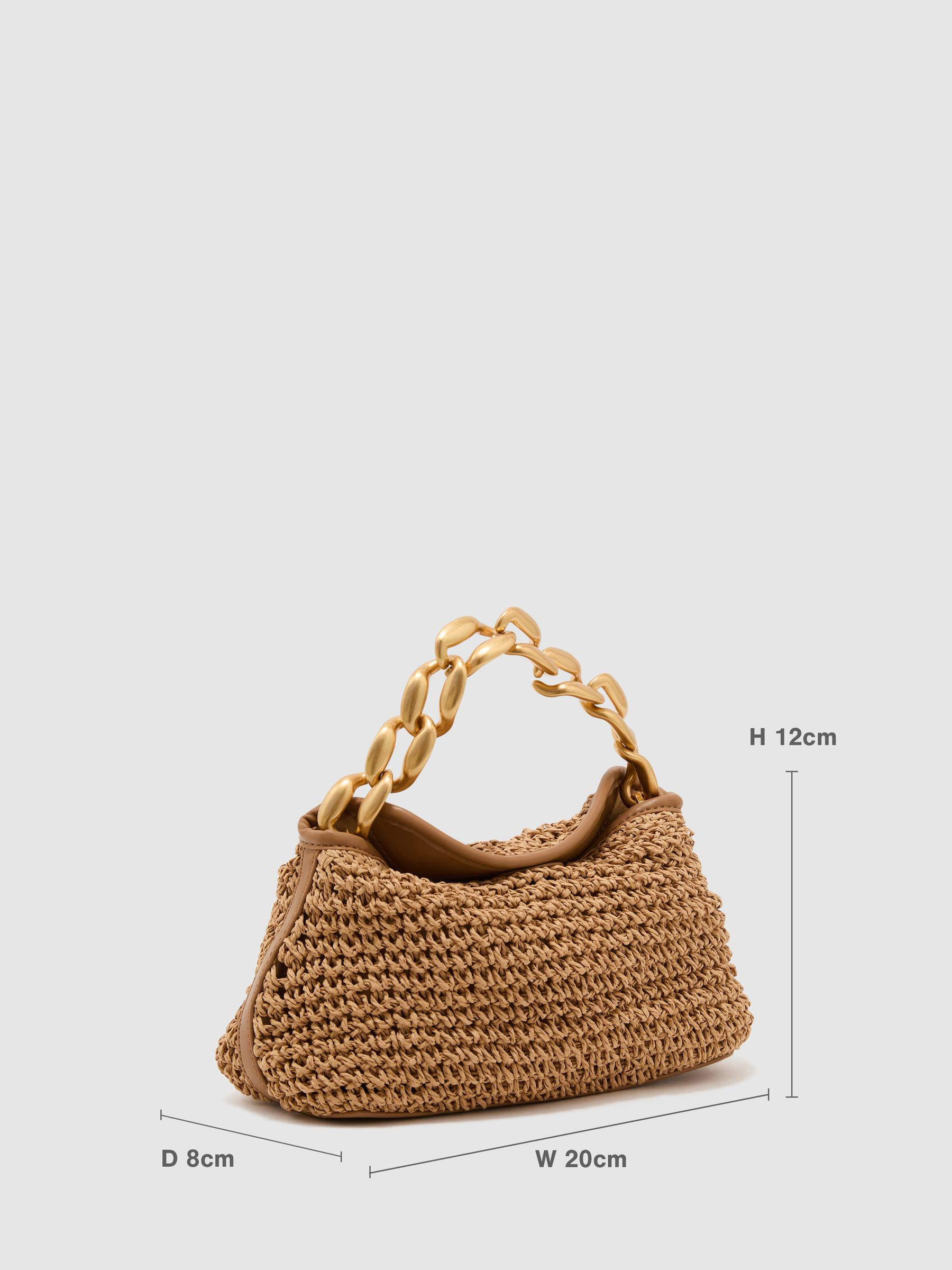 Reiss Raffia-Effect Chain Grab Bag in Natural - REISS | Reiss UK