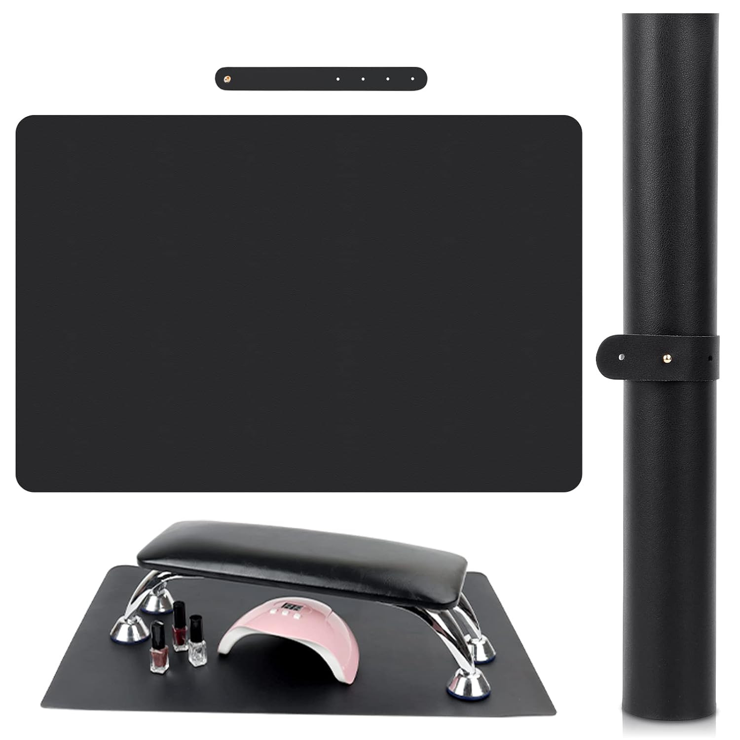 (MAT ONLY) Black Nail Art Table Mat, Foldable Nail Art Hand Rest Pad for Nail Arm Rest Cushion, Soft Microfiber Leather Nail Mat, Manicure Pad Nail Table Pad Desk Mat for Nail Technician Salon Home | Amazon (US)