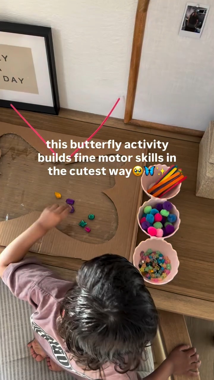 Cardboard + beads and a little shipping tape = 20 minutes of quiet🙌🦋

This butterfly activity is perfect for building fine motor skills while keeping toddlers busy this spring! 

Save this for spring boredom!💕

#toddleractivities #easterideas #finemotorskills #momlife #toddlerplayideas

#LTKdayinmylife #LTKKids #LTKmomlife
