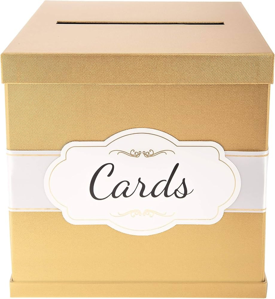 Gold Card Box - White/Gold-Foil Satin Ribbon & Cards Label - 10"x10" Large Perfect for Money & Gi... | Amazon (US)