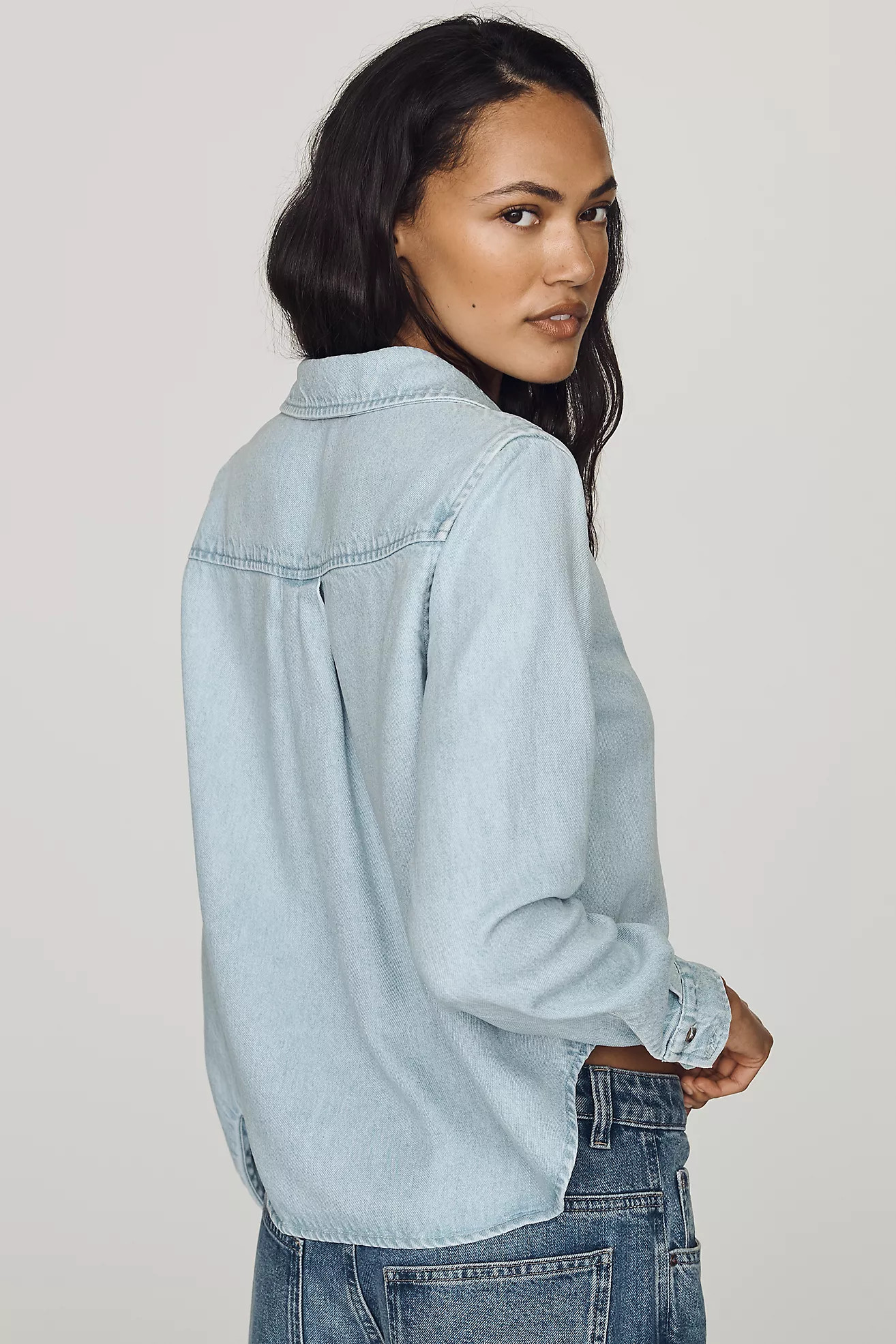 Cloth & Stone Cropped Denim Buttondown Shirt | Anthropologie (US)