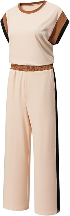 Women's White Color Block Casual Two-Piece Set for Daily Wear | Amazon (US)