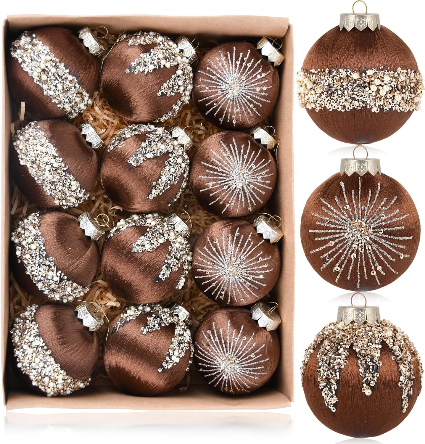 Christmas Ornaments Brown Tree Decorations - Pack of 12 Satin Xmas Balls Ornament - Silk Shatterp... | Amazon (US)