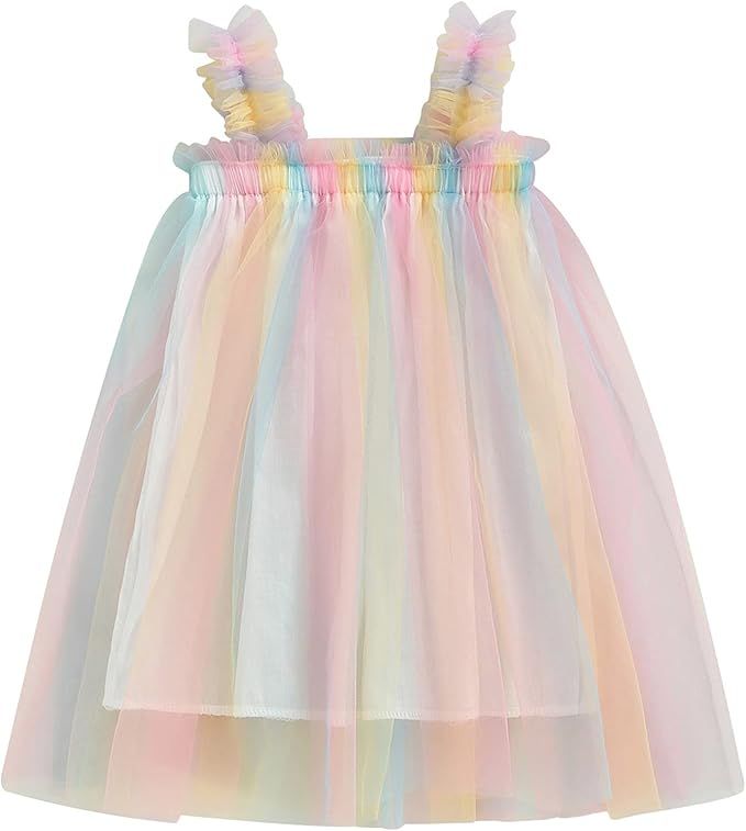 Mubineo Toddler Baby Girl Rainbow Tulle Tutu Dress Strappy Princess Dresses Sundress | Amazon (US)