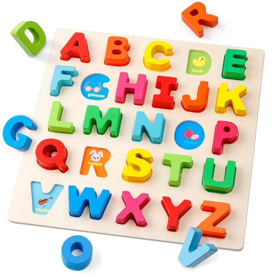 Coogam Wooden Alphabet Puzzle – ABC Letters Sorting Board Blocks Montessori Matching Game Jigsa... | Amazon (US)