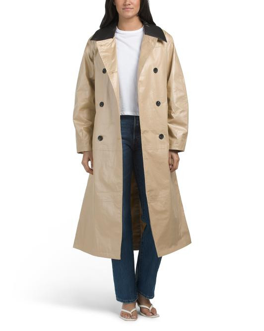 Mixed Media Trench Coat With Big Collar | TJ Maxx