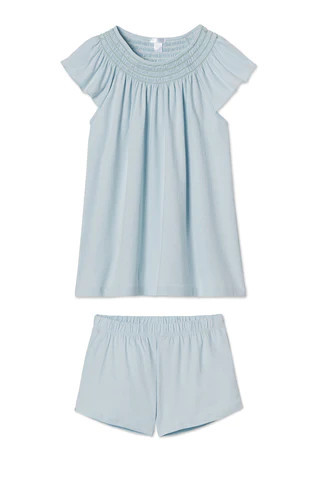 Pima Smocked Flutter Shorts Set in Rainwash | Lake Pajamas