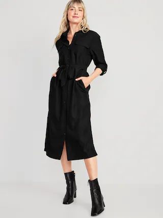 Waist-Defined Utility Midi Dress for Women | Old Navy (US)
