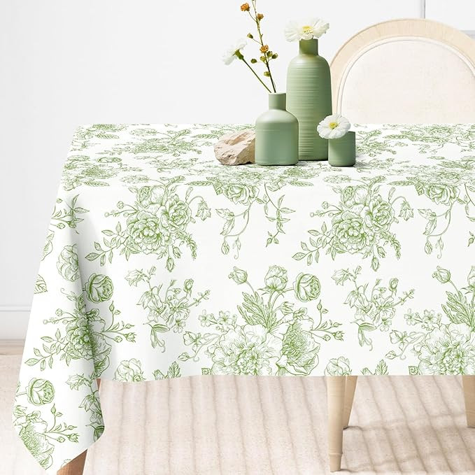 Generic AnyDesign Green Flower Tablecloth Rectangle Floral Fabric Table Cloth Washable Wildflower... | Amazon (US)