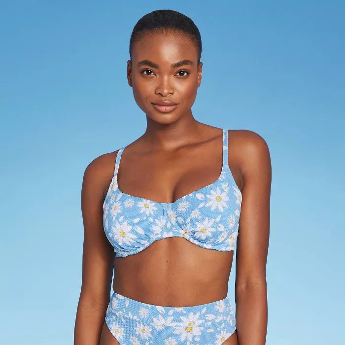 Juniors' Textured Underwire Bikini Top - Xhilaration™ Light Blue Floral | Target