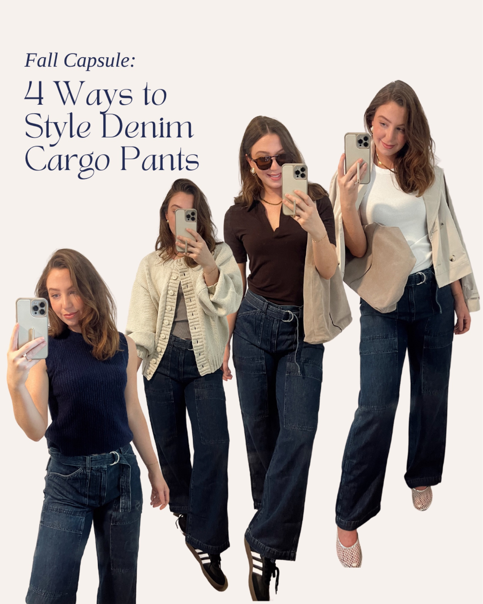 4 ways to style denim cargo pants — these pants are SO SOFT & easy to style. A comfier option to denim 

Here’s a few ways I styled them in the Fall  Capsule Wardrobe 

#LTKWorkwear #LTKFindsUnder100 #LTKSeasonal
