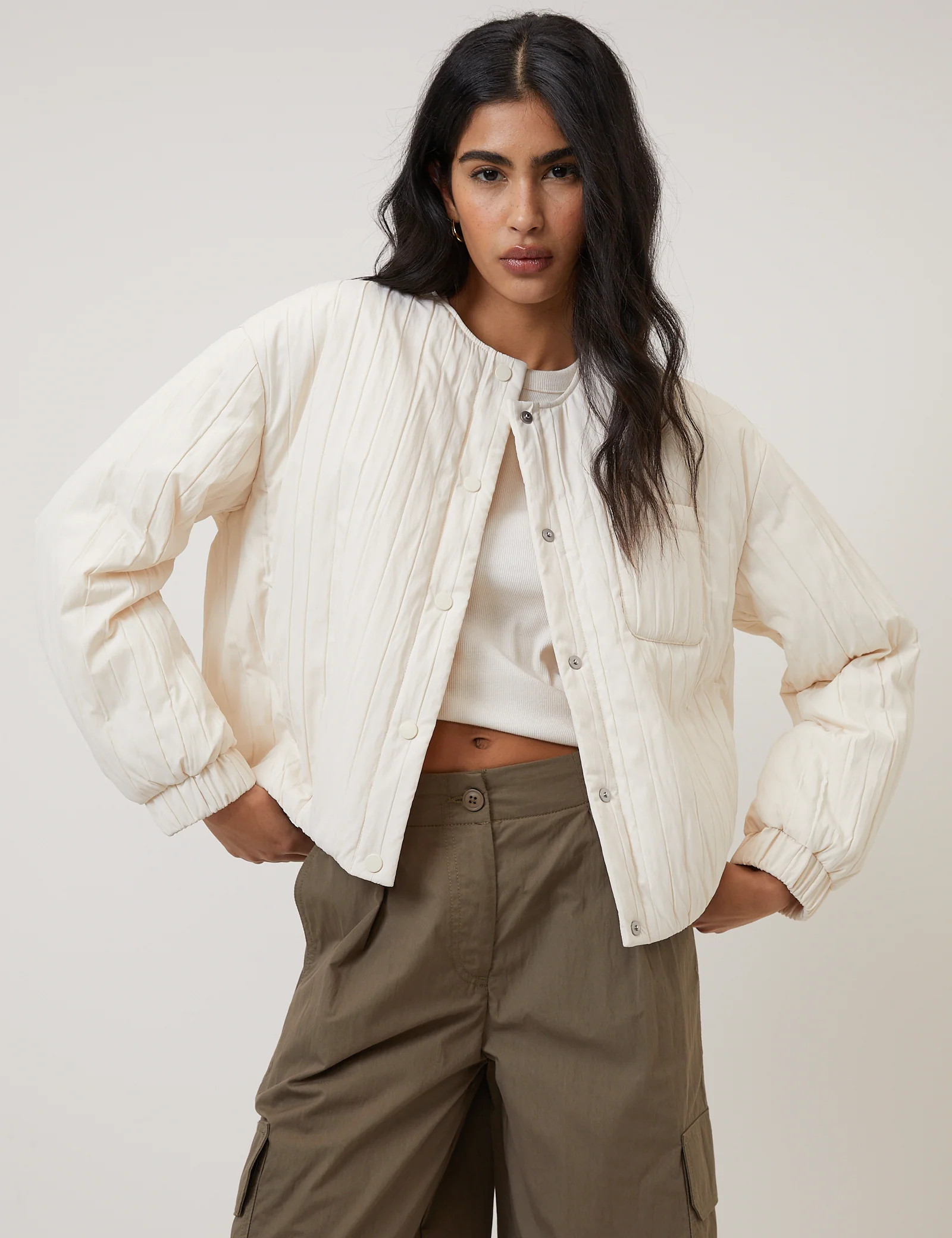 Cream Quilted Bomber Jacket | Nobody's Child