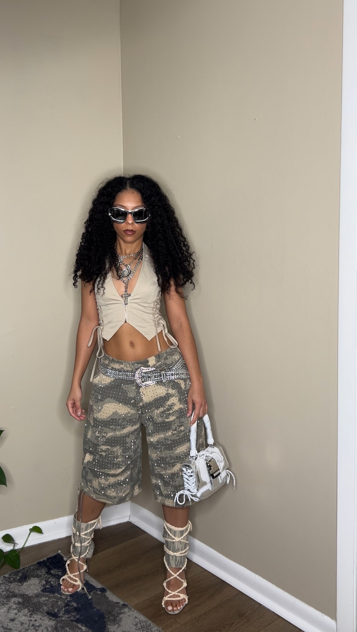 Fashion nova “Look Don't Talk Embellished Bermuda Short - Olive/combo” size 0 (true to size) 

#LTKStyleTip #LTKSeasonal #LTKSaleAlert