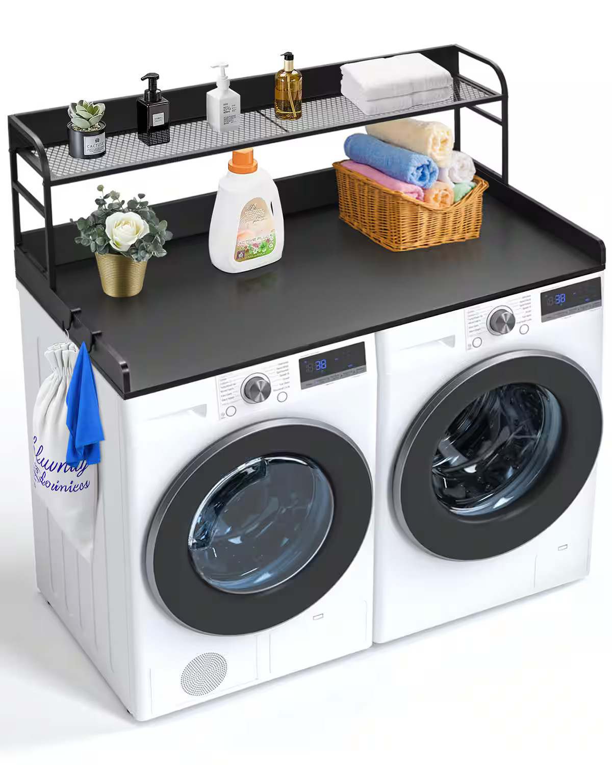 VEVOR - Washer Dryer Countertop with 2-Tier Shelf, 54"" x 27"" Wooden Washer and Dryer Countertop with Anti-Slip Pads - Black | Best Buy U.S.