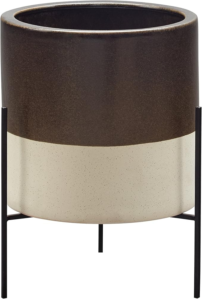 Rivet Mid-Century Ceramic Planter with Stand, 17"H, Dark Brown | Amazon (US)