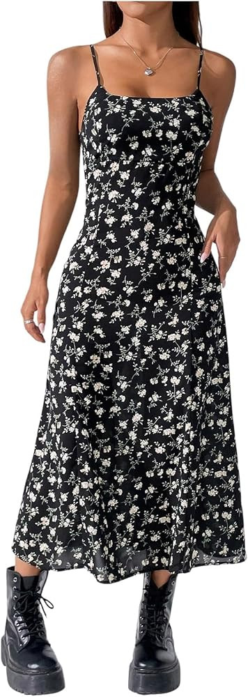 Floerns Women's Summer Spring Vacation Date Night Dresses Floral Backless A Line Cami Dress Spagh... | Amazon (US)