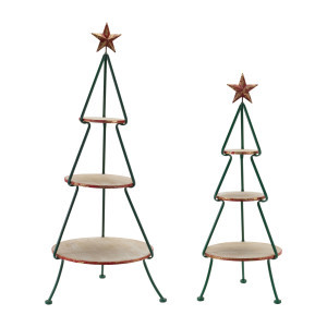 Christmas Tree with Wood Shelf Decorations - 33" - Set of 2 | Christmas Central