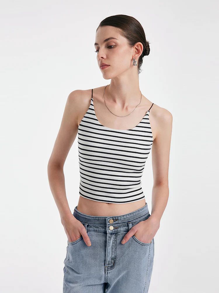 Striped Open Back Camisole With Detachable Bra Pads | GOELIA