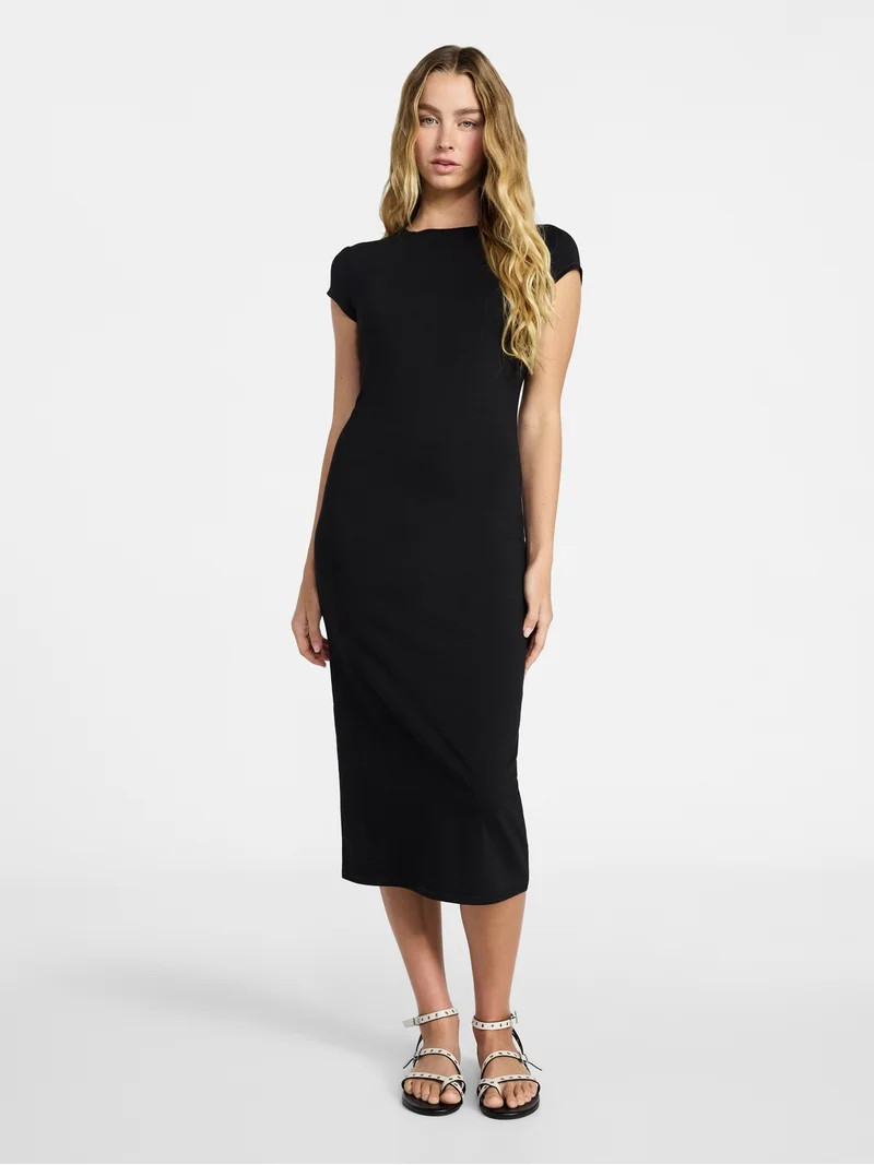 No Boundaries Midi Dress with Cap Sleeves, Women's & Women's Plus Sizes XXS-4X | Walmart (US)