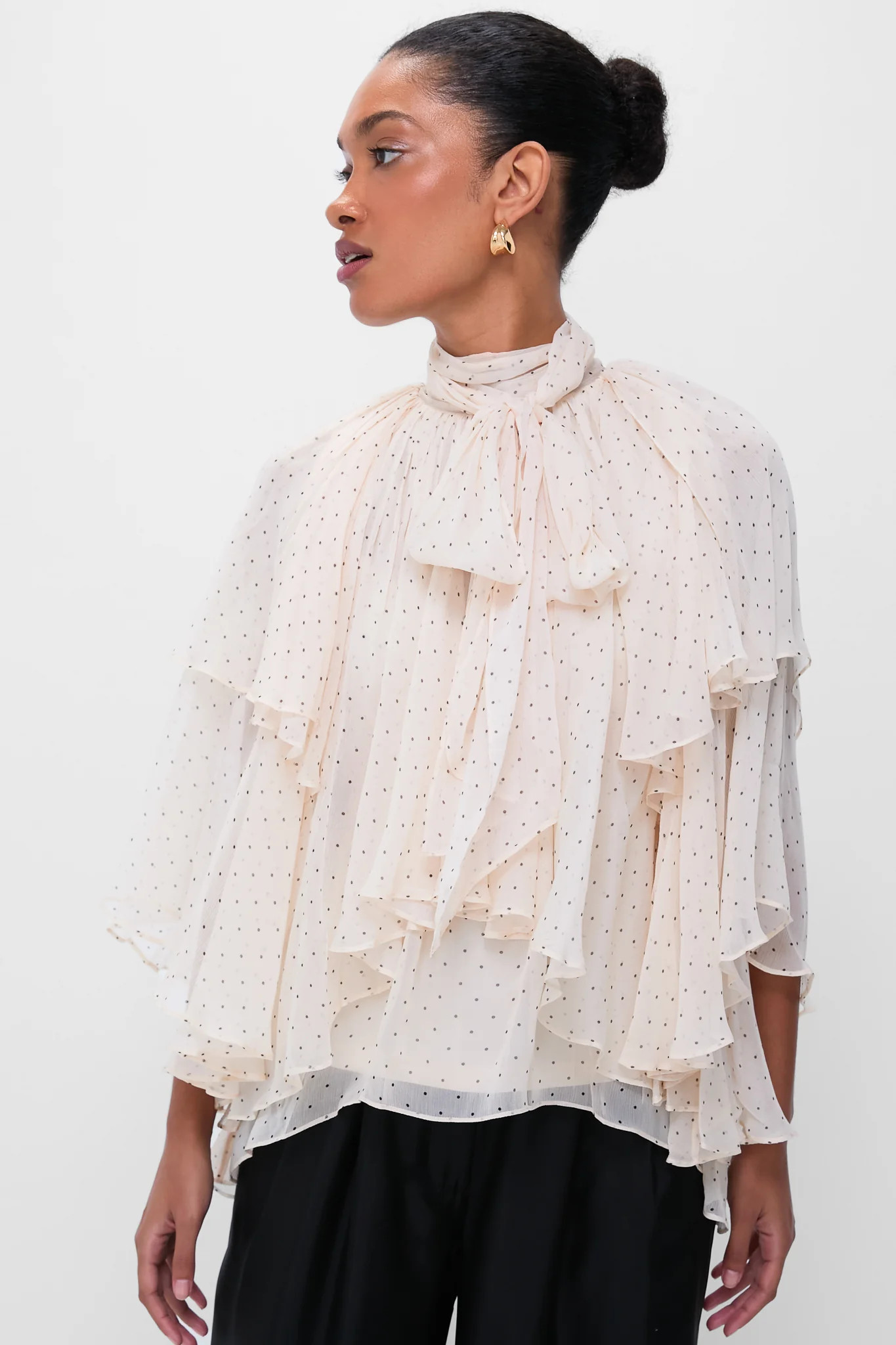 Cream Dot Hypnotic Cascading Blouse | Tuckernuck (US)