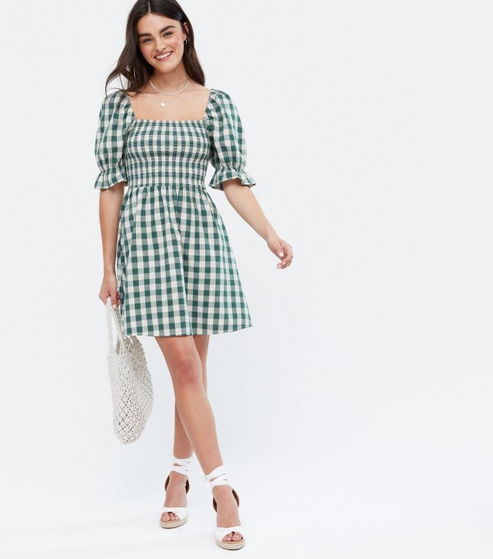 Green Gingham Shirred Mini Dress
						
						Add to Saved Items
						Remove from Saved Items | New Look (UK)