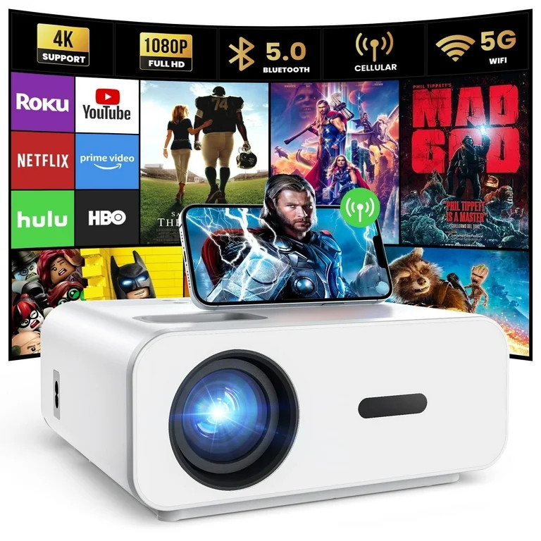 AUOSHI Projector with Wifi and Bluetooth, 4K Support 1080P Mini Projector , Video Projector for H... | Walmart (US)