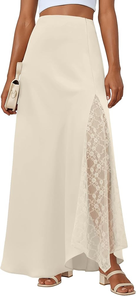 Lepunuo Womens Maxi Skirts Casual Elastic High Waisted Flowy Long Skirts Trendy Cute Skirts | Amazon (US)