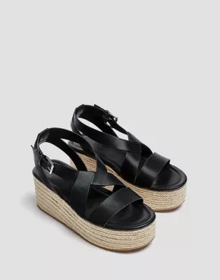 Pull&Bear espadrille flatform wedge sandals in black | ASOS (Global)