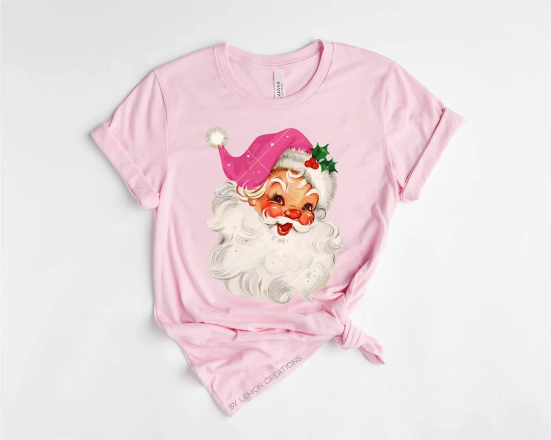 Pink Santa Hat Shirt Vintage Santa Shirt Retro Pink Santa - Etsy | Etsy (US)