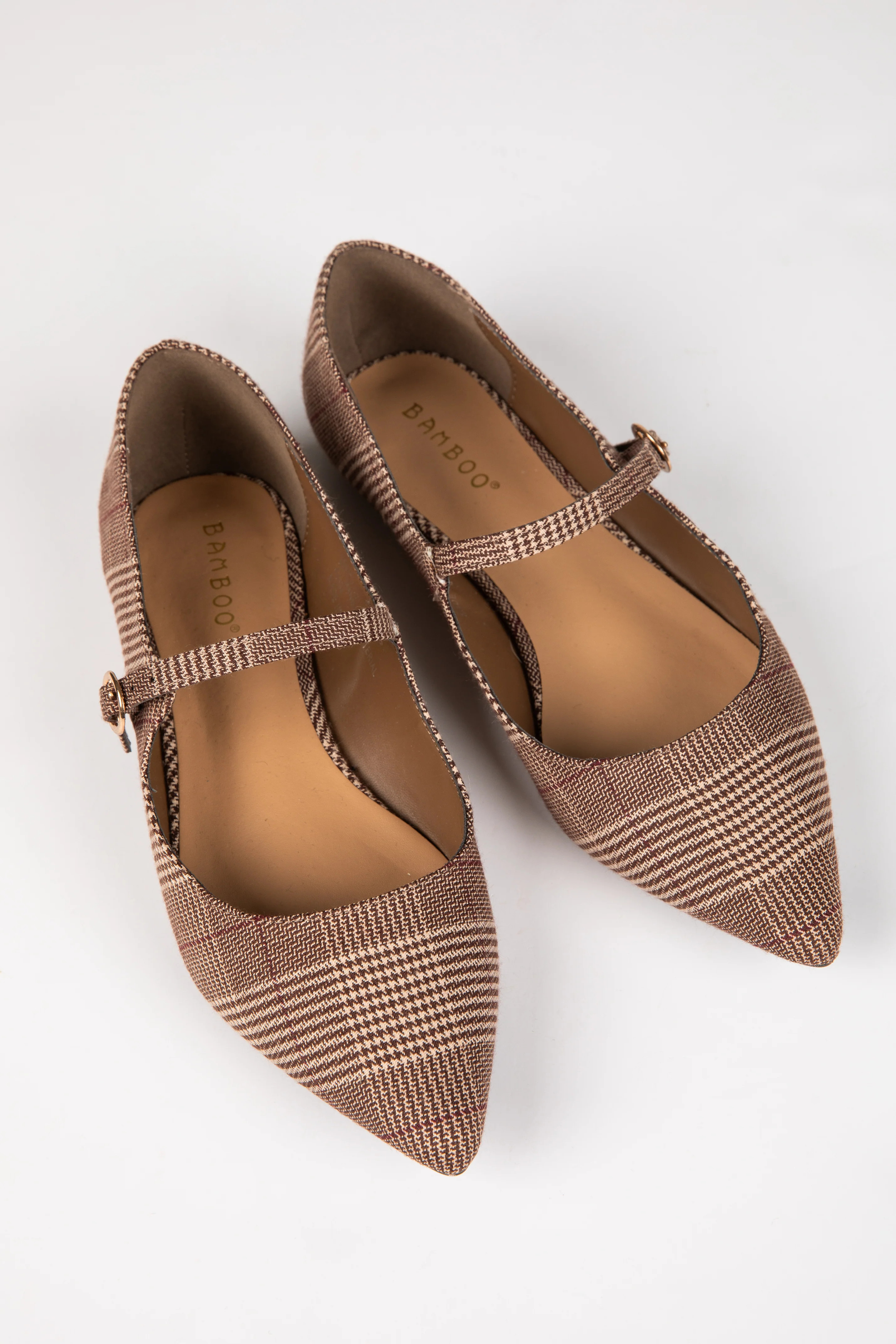 Cute Brown Plaid Flats | Mary Jane Flats For Women | Dress Up | Dress Up