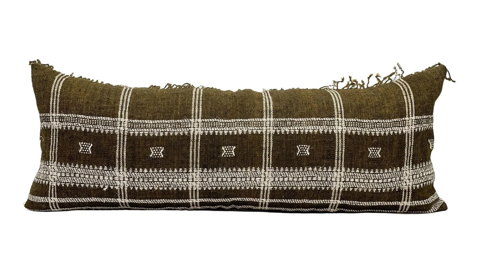 Extra Long Lumbar Pillow Indian Wool Pillow Brown Wool - Etsy | Etsy (US)