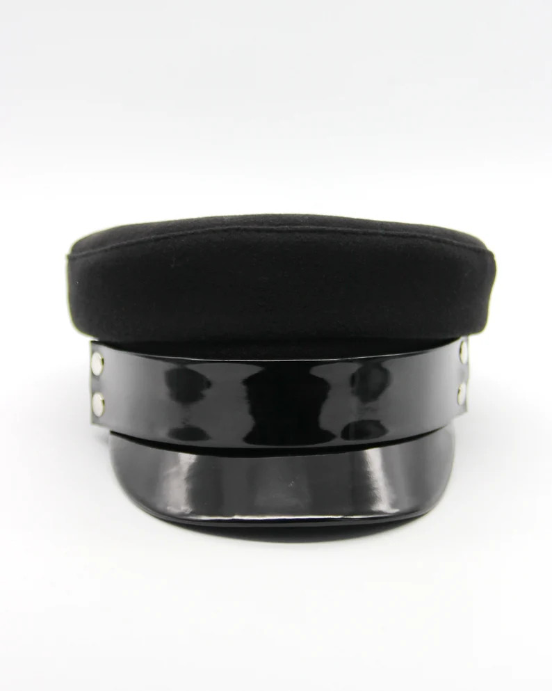 Wool Baker Boy Hat: Black Breton Cap with Leather Visor | Etsy (US)