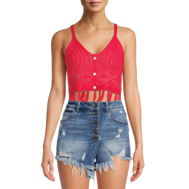 Madden NYC Juniors' Cropped Mixed Tank Top with Fringe - Walmart.com | Walmart (US)