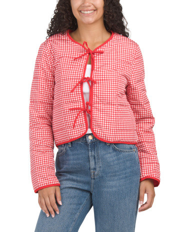 Quilted Gingham Jacket With Tie Front | Juniors | Marshalls | Marshalls