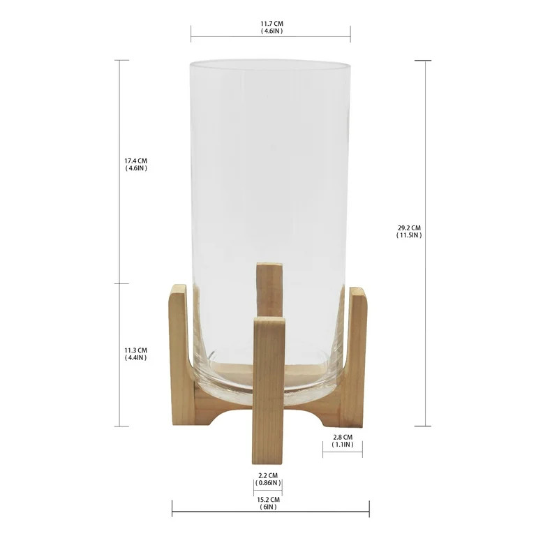 Better Homes & Gardens Glass Hurricane Candle Holder with Wood Stand, 11.5", Large | Walmart (US)